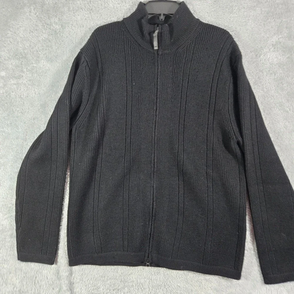 Banana Republic Mens Large Black Italian Merino Wool Full Zip Sweater Old Money